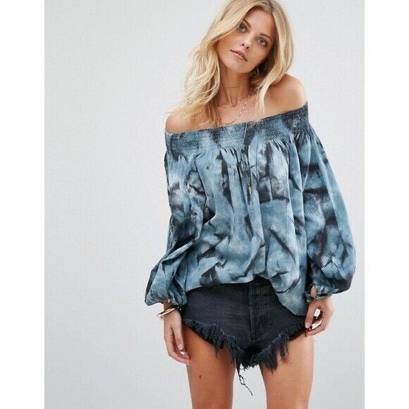 One X One Teaspoon Off the shoulder Tie Dye top Blue Size M - Picture 1 of 9